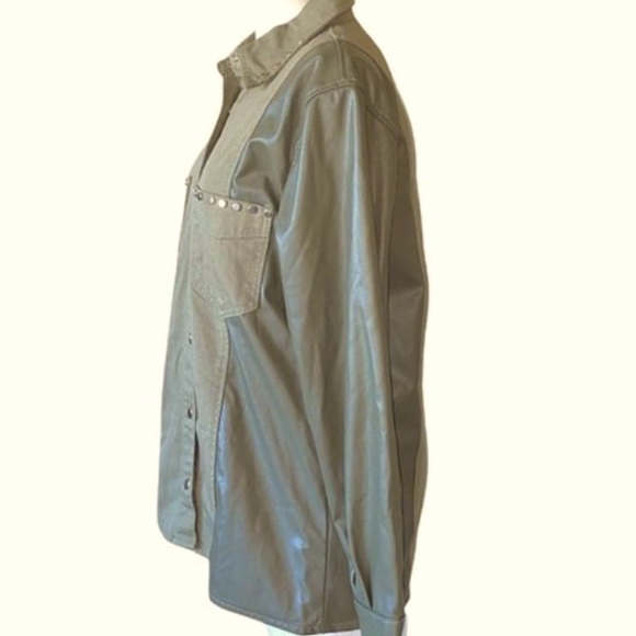 Zara Green XS Contrast Faux Leather Studded Jacket - Picture 5 of 10